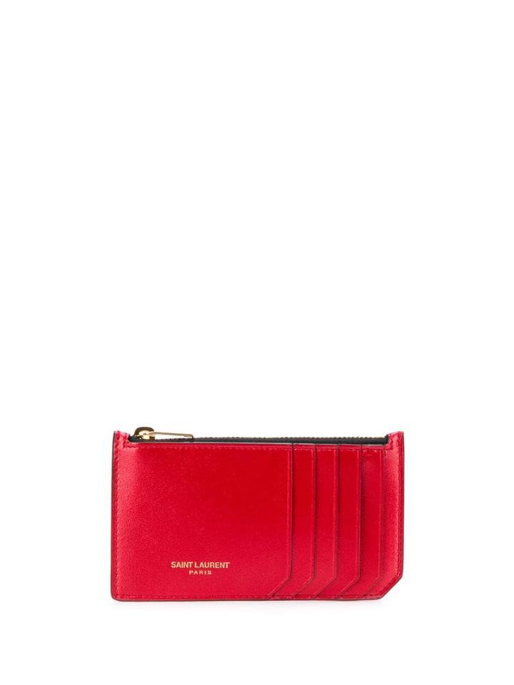 Saint Laurent Glossy Logo Stamp Cardholder - Red