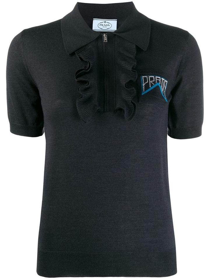 Prada Short-sleeved Knit Polo Top - Blue