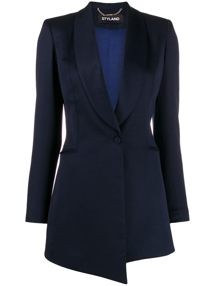 Styland Shawl Lapel Long-line Blazer - Blue