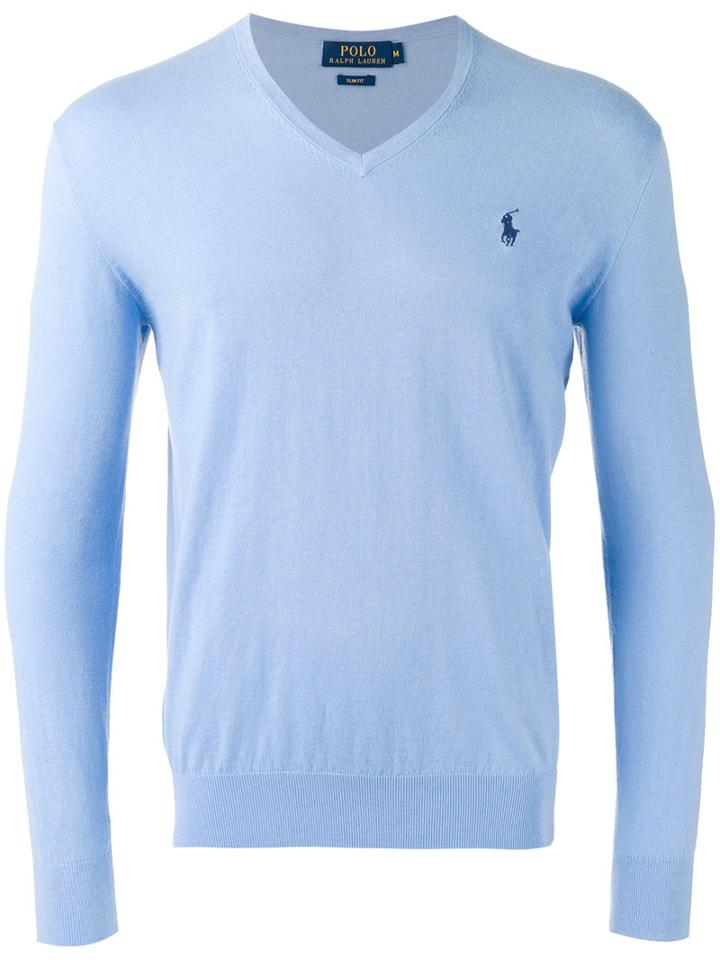 Polo Ralph Lauren - Embroidered Logo Jumper - Men - Cotton/cashmere - S, Blue, Cotton/cashmere