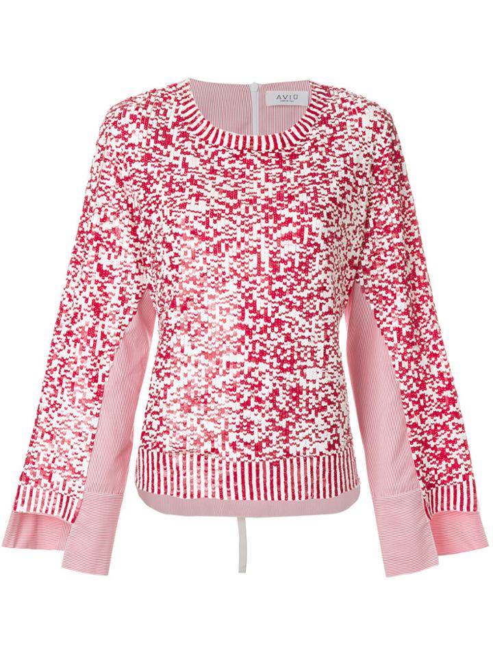Aviù Sequinned Tulle And Poplin Pullover - Red