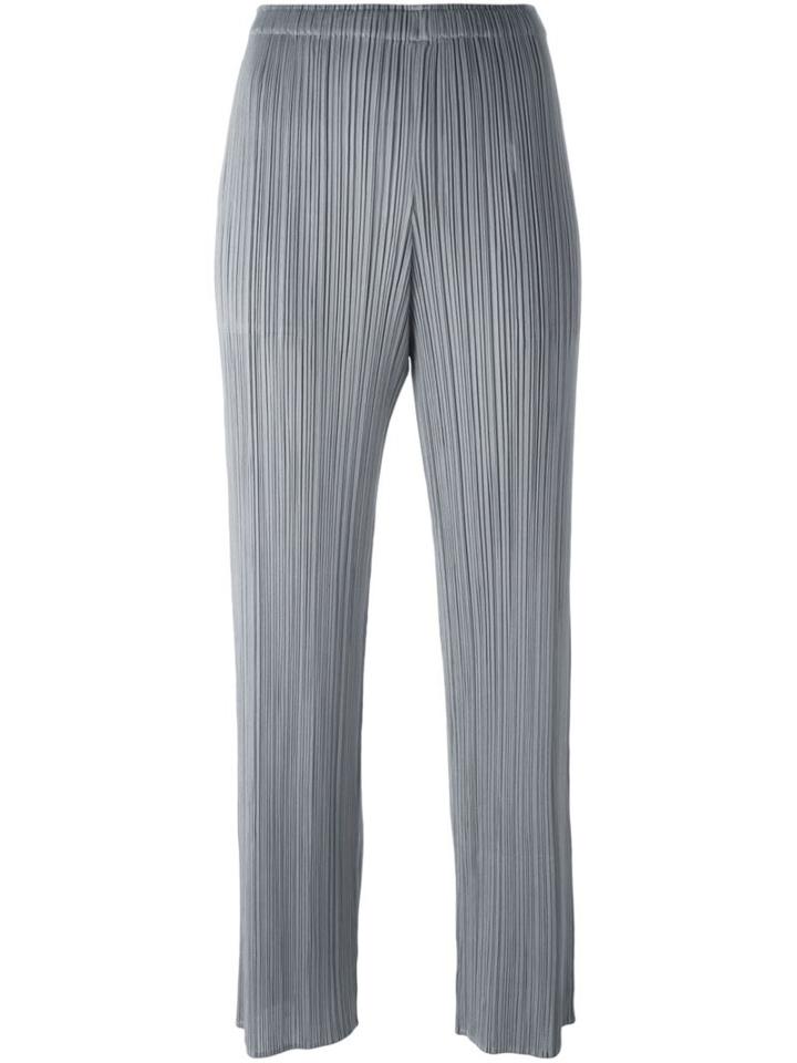 Pleats Please By Issey Miyake Pleated Straight Leg Trousers, Women's, Size: 3, Grey, Polyester