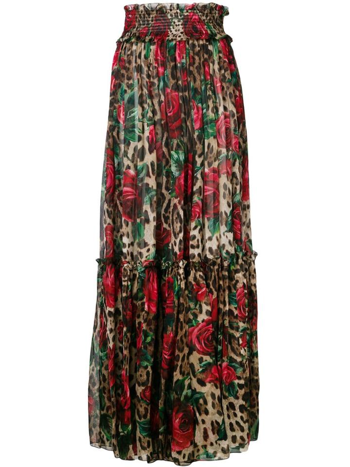 Dolce & Gabbana Floral Leopard Print Maxi Skirt - Brown