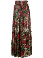 Dolce & Gabbana Floral Leopard Print Maxi Skirt - Brown