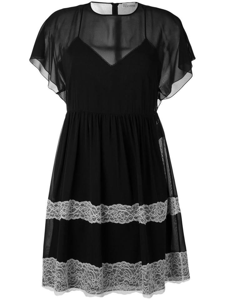 Red Valentino Lace Inserts Dress, Women's, Size: 42, Black, Silk/spandex/elastane/polyester