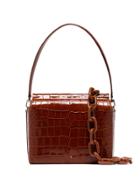 Gu De Brick Brown Duet Medium Croc Print Chain Strap Leather Shoulder