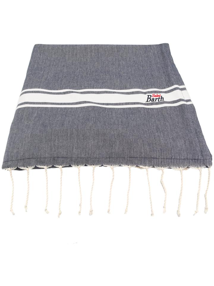 Mc2 Saint Barth Striped Tasselled Beach Towel - Blue
