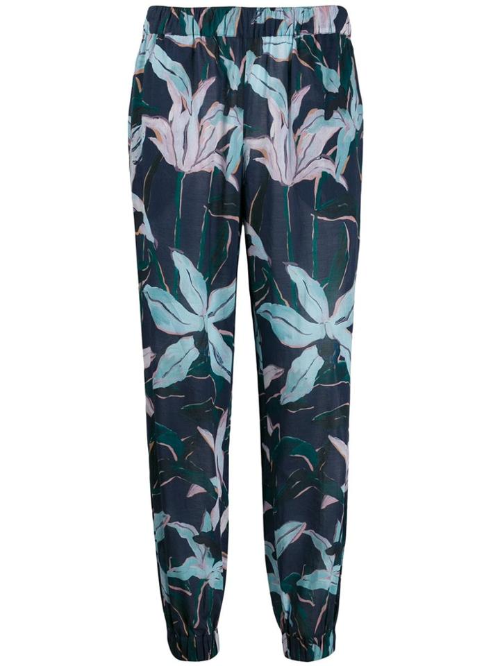 Tory Burch Floral Print Trousers - Blue