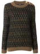 Balmain Textured Crew Neck Sweater - Brown