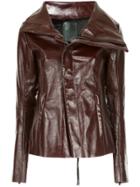 Fagassent Oversized Collar Biker Jacket - Brown