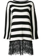 Gaelle Bonheur Lace Hem Striped Top - Black