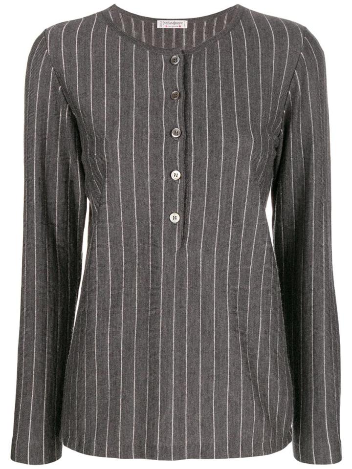 Yves Saint Laurent Vintage 1970's Pinstripe Buttoned Blouse - Grey