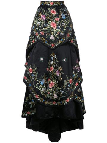 Eavis & Brown - Embroidered Full Ball Skirt - Women - Silk - M, Black, Silk