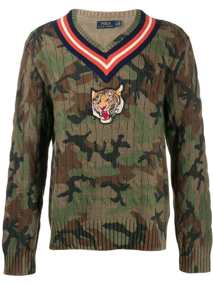 Polo Ralph Lauren Tiger Patch Camouflage Print Sweater - Green