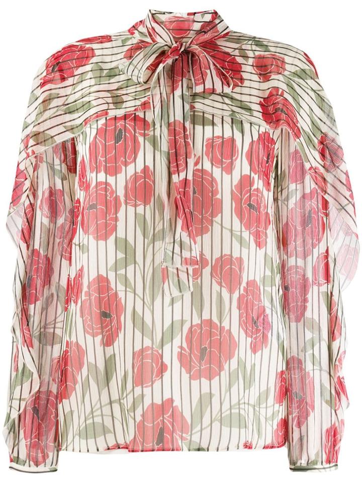 Red Valentino Poppy Print Silk Blouse - Neutrals