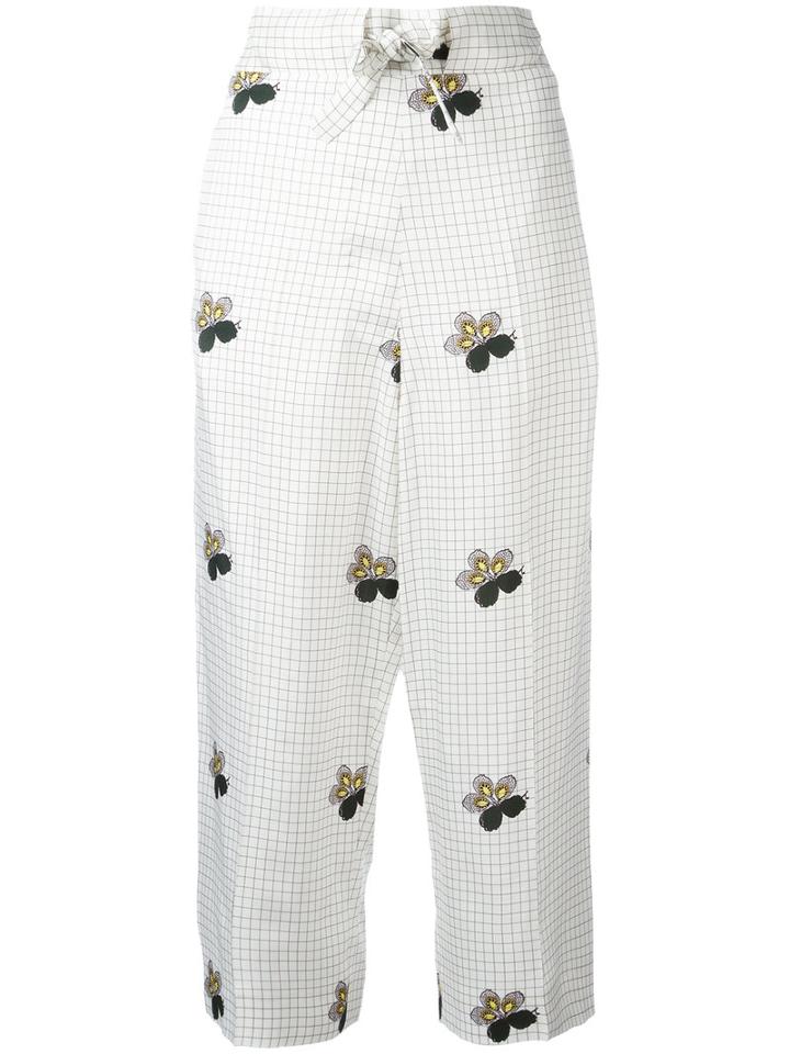 Victoria Beckham Checked Cropped Trousers, Women's, Size: 10, White, Viscose
