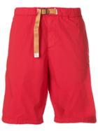 White Sand Belted Straight-leg Shorts - Red