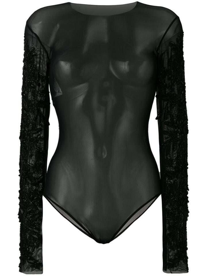 Alberta Ferretti Embellished Semi-transparent Top - Black