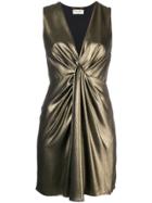 Saint Laurent Draped V-neck Dress - Metallic