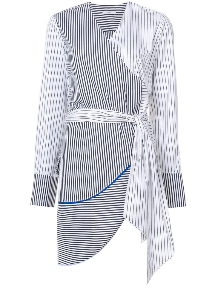 Tome - Asymmetric Wrap Striped Blouse - Women - Cotton - S, White, Cotton