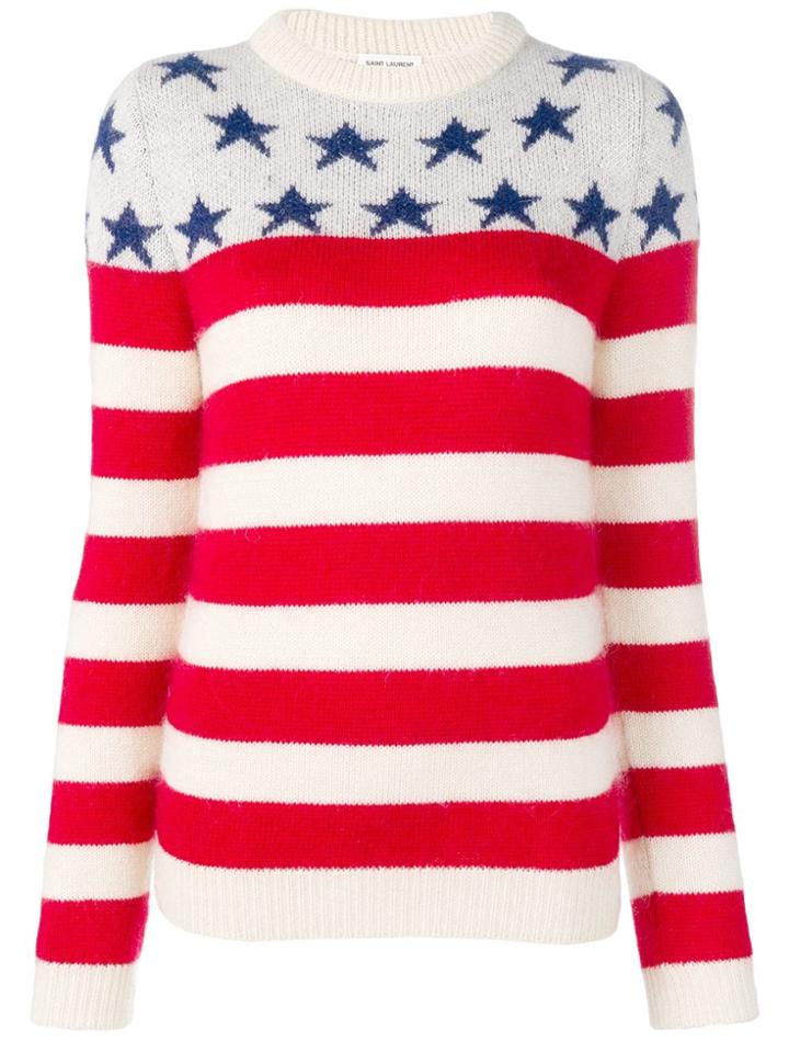 Saint Laurent Stars Striped Jumper - White