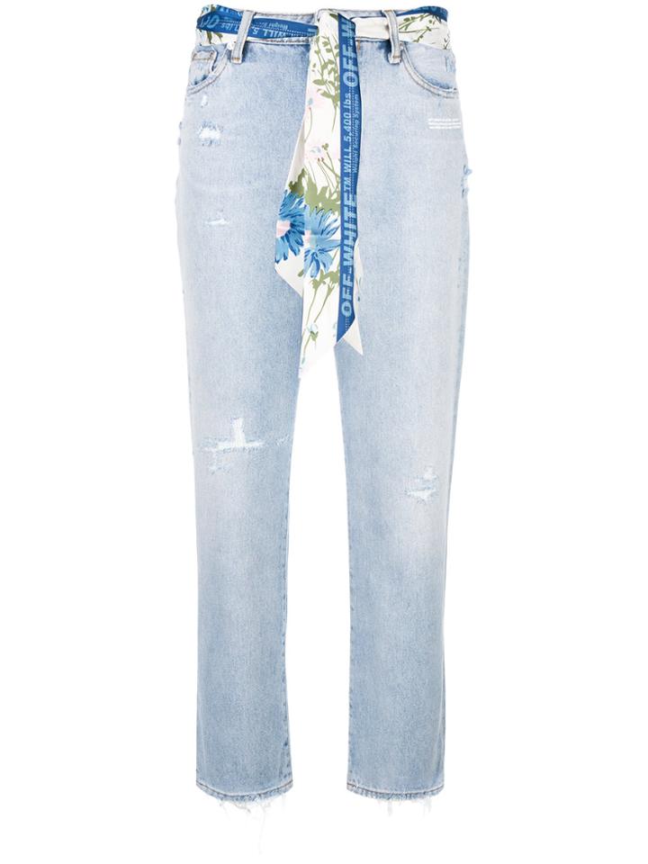 Off-white Distressed Cropped Jeans - Blue