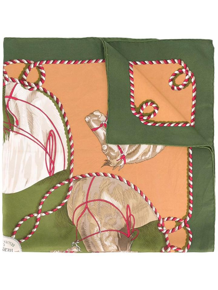 Hermès Vintage Horse Print Scarf, Adult Unisex, Green