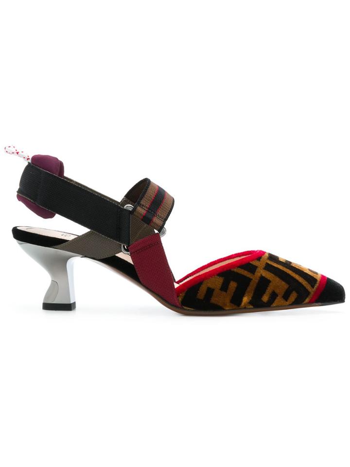 Fendi Velvet Logo Slingback Pumps - Brown