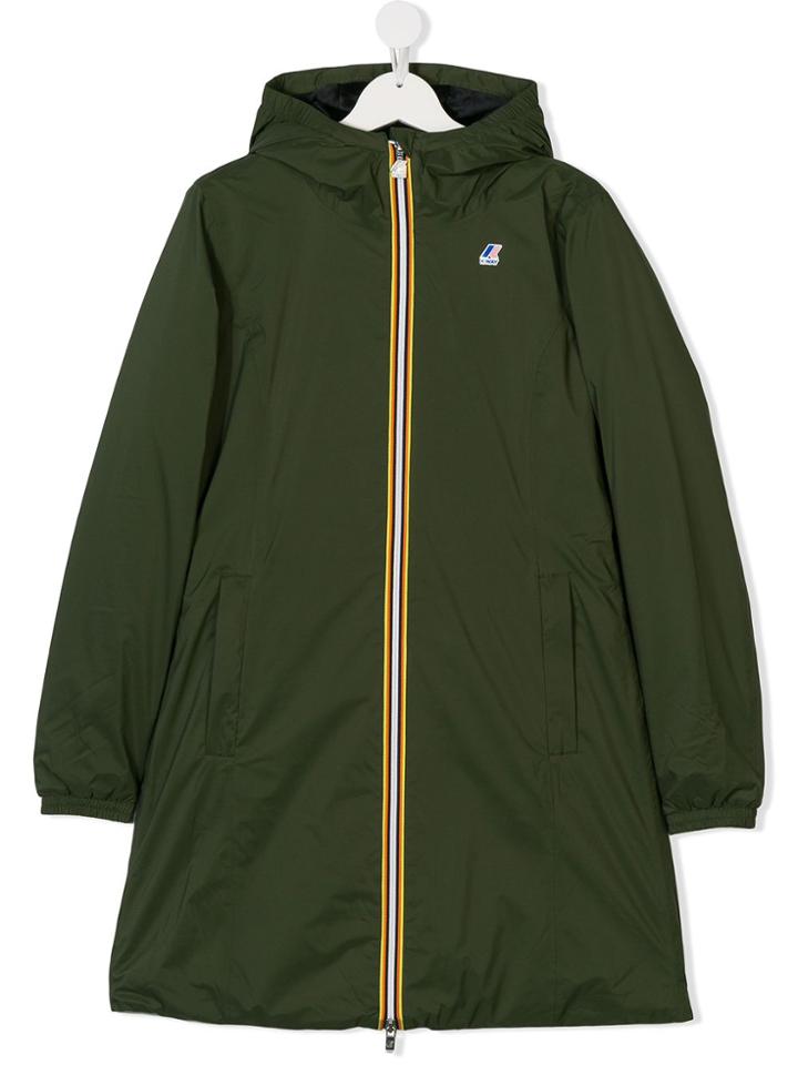 K Way Kids Teen Hooded Park Coat - Green