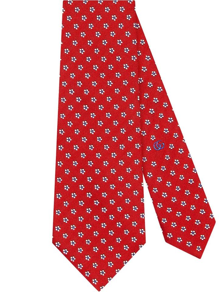Gucci Tiger Underknot Silk Tie - Red