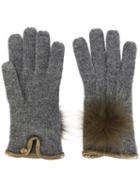 Loro Piana - Furry Pompom Knitted Gloves - Women - Leather/cashmere - S, Grey, Leather/cashmere