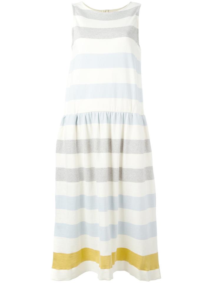 Chinti And Parker Gathered Waist Striped Dress, Women's, Size: Xs, White, Cotton
