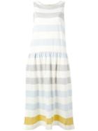 Chinti And Parker Gathered Waist Striped Dress, Women's, Size: Xs, White, Cotton
