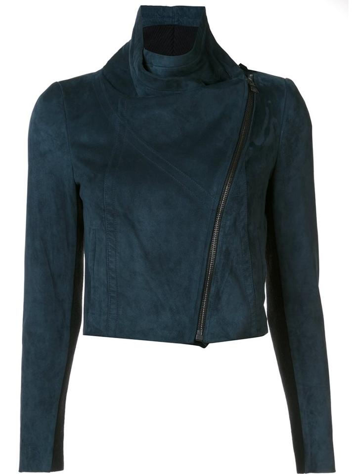 Yigal Azrouel Zip Up Biker Jacket, Women's, Size: 0, Green, Suede