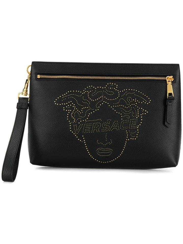 Versace Studded Medusa Clutch - Black