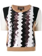 Giambattista Valli Sequinned Chevron Top, Women's, Size: 38, Brown, Cashmere/sequin