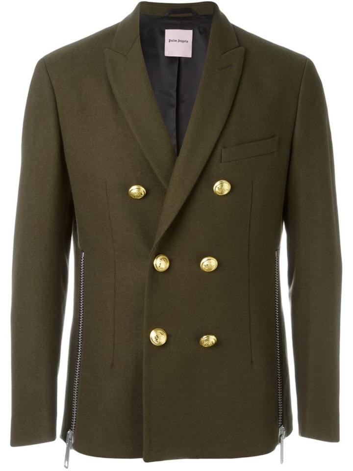 Palm Angels Double Breasted Jacket, Men's, Size: 48, Green, Cotton/polyamide/viscose/wool