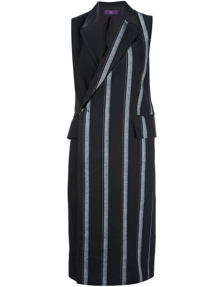 Y's Long Striped Waistcoat, Women's, Size: 3, Black, Polyester/viscose