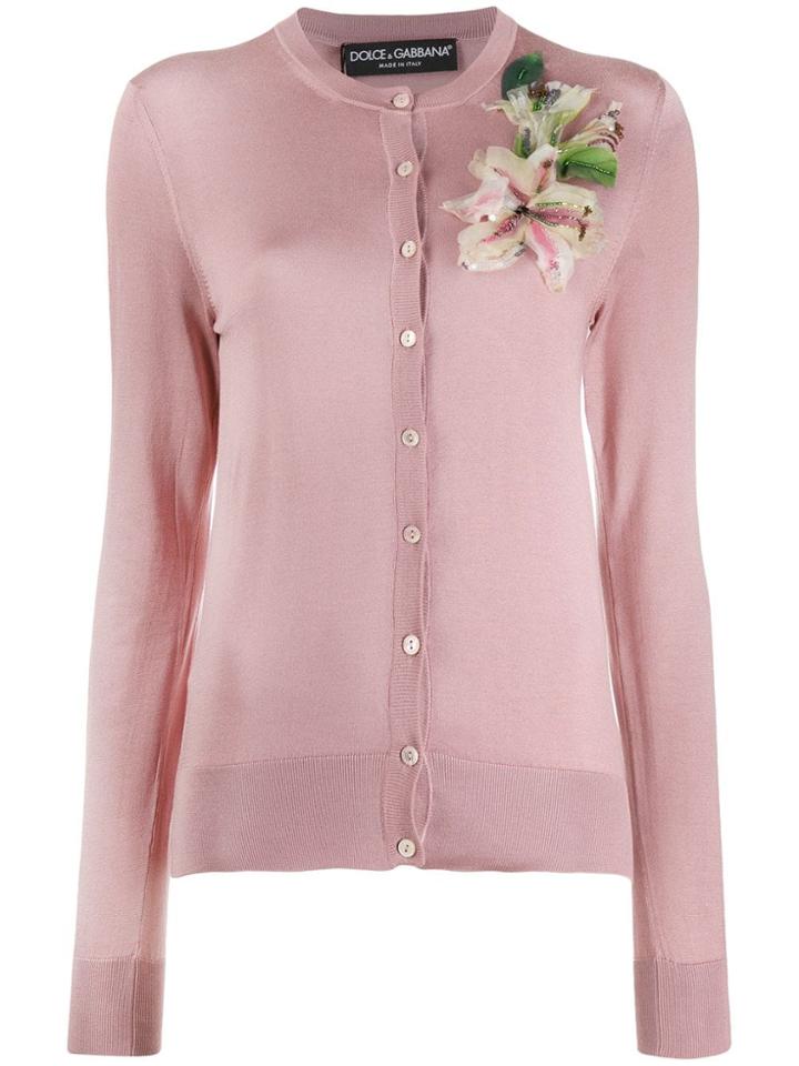 Dolce & Gabbana Cardigan With Flower Embroidery - Pink