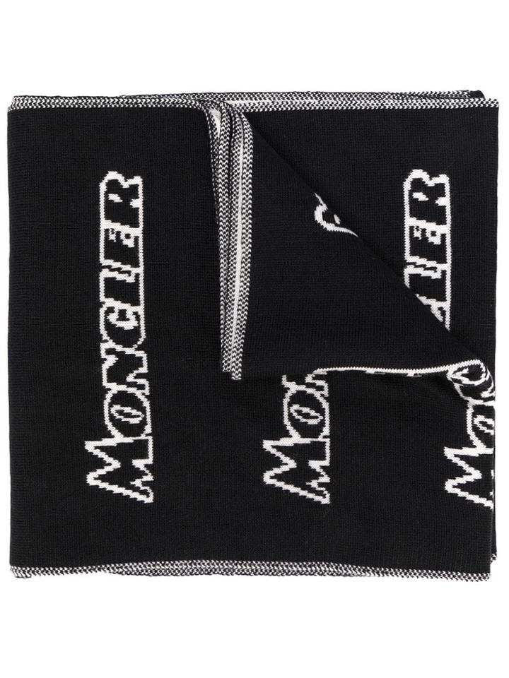 Moncler Logo Print Scarf - Black