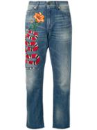 Gucci Vintage Snake & Flower Cropped Jeans - Blue