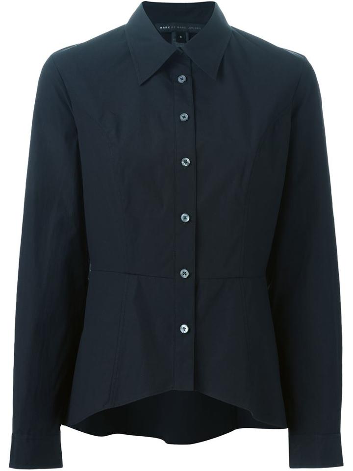 Marc By Marc Jacobs Asymmetric Hem Shirt, Women's, Size: 6, Black, Cotton/spandex/elastane
