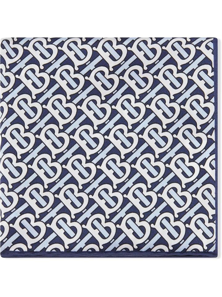 Burberry Monogram Print Silk Satin Pocket Square - Blue