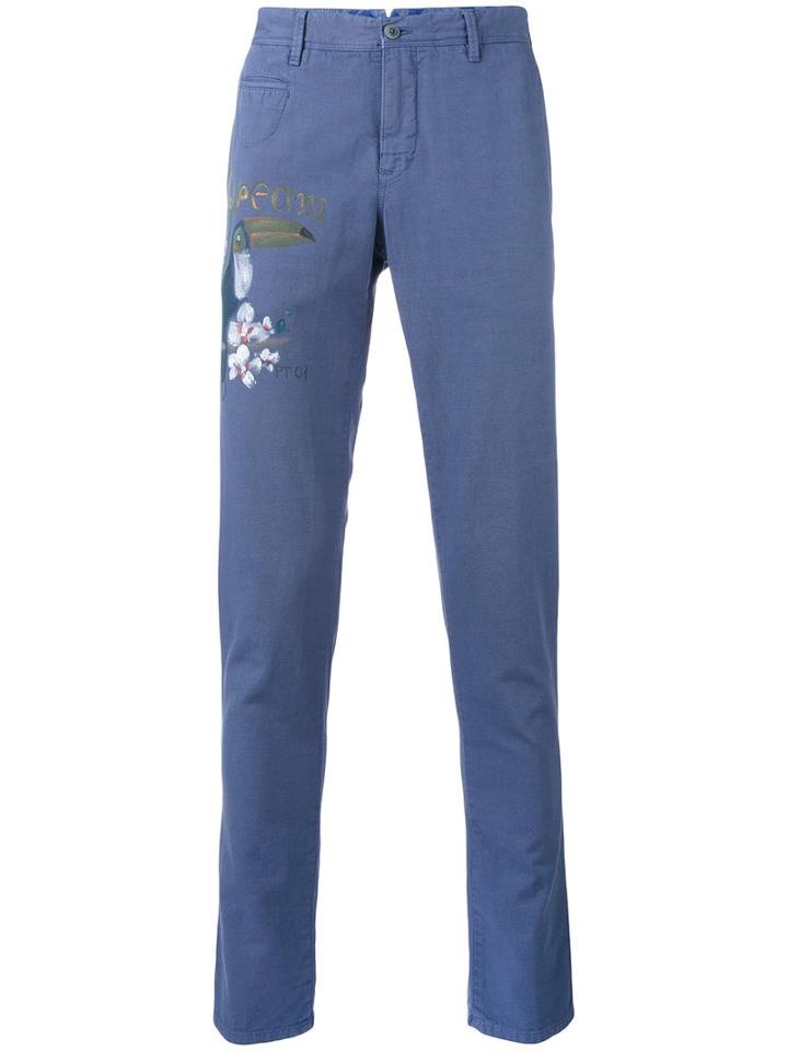 Pt01 - Illustrated Chino Trousers - Men - Cotton/linen/flax - 52, Blue, Cotton/linen/flax