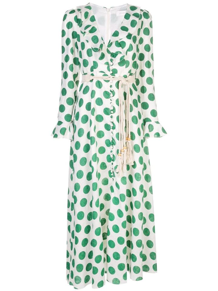 Zimmermann Polka-dot Rope Belted Dress - White