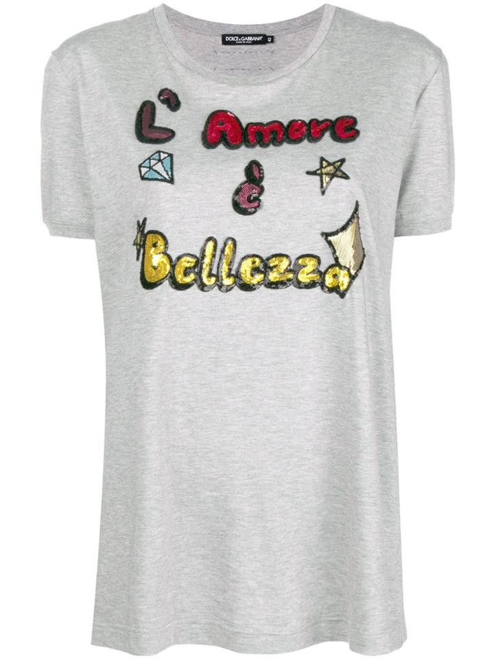 Dolce & Gabbana Sequin Slogan T-shirt - Grey