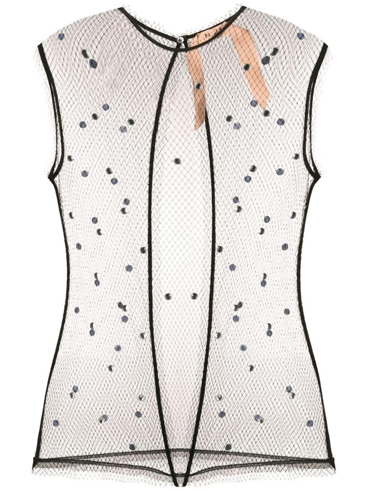 Nº21 Embellished Mesh Top - Black