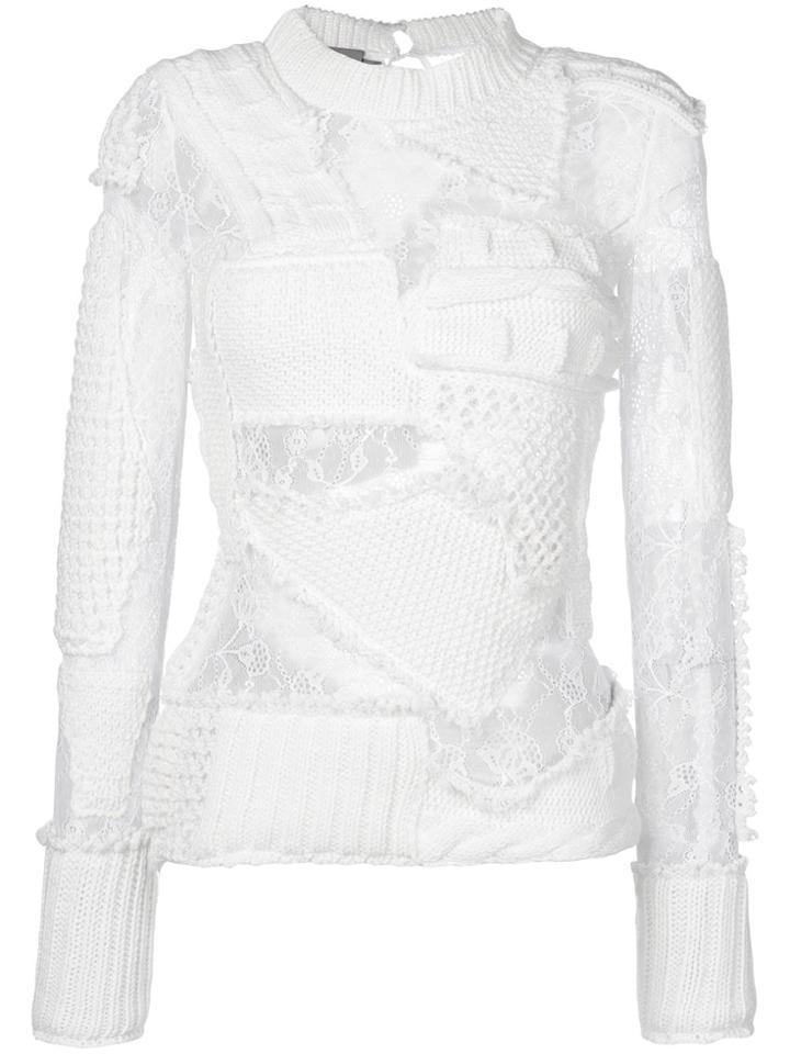 Preen By Thornton Bregazzi Patchwork Knit And Lace Sweater - White
