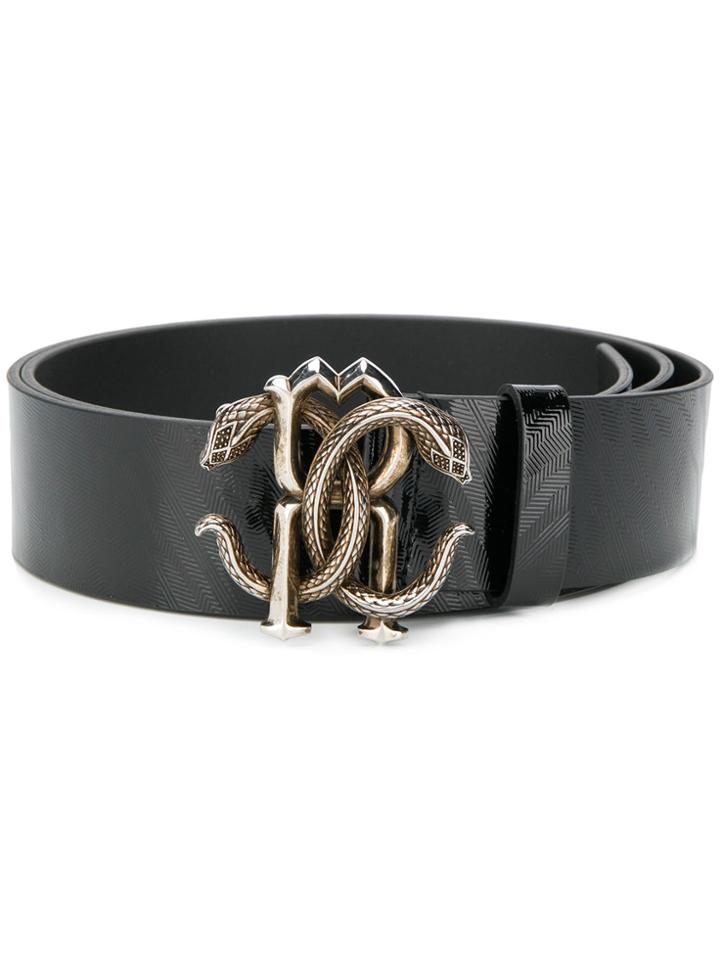 Roberto Cavalli Mirror Snake Buckle Belt - Black