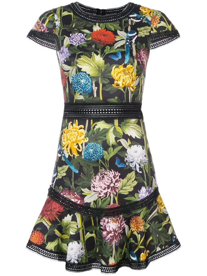 Alice+olivia Floral Print Shortsleeved Dress - Black
